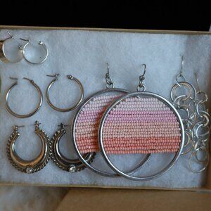 Lot of 5 Silver Toned Pierced Earrings